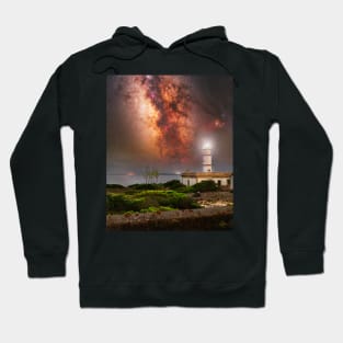 Lighthouse on the edge of Mallorca island with a magnificent Milky Way view Hoodie